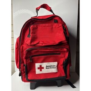 American Red Cross Rolling Backpack Red Canvas Emergency Utility Bag Wheels